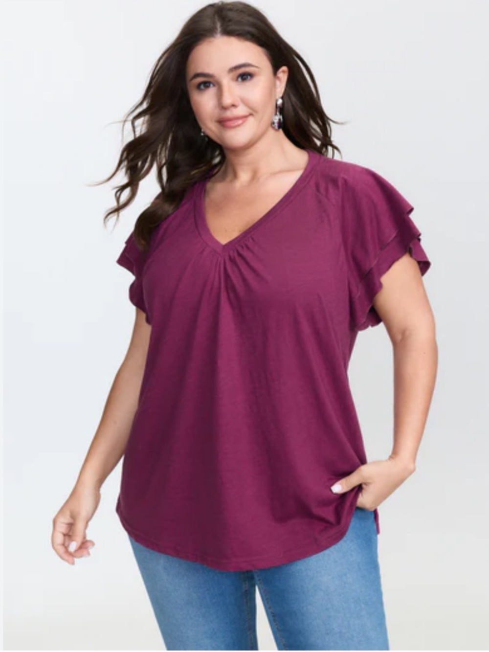 BloomChic Women’s 6X 30 Plum Purple V-Neck Flowy Flutter Sleeve Tunic Top NWOT